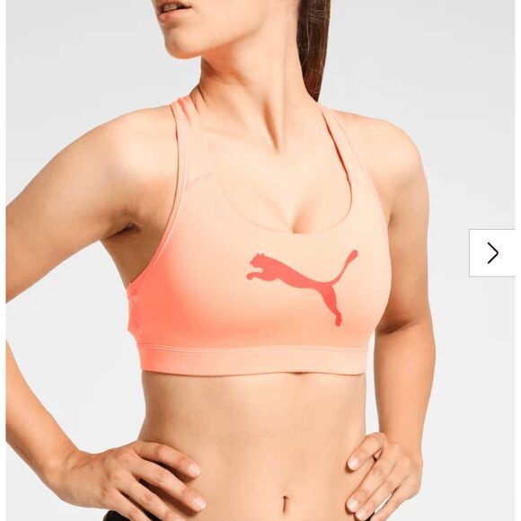 Puma NWT FOREVER LOGO - Sports bra Peachy Pink, Size XL, MSRP $30 - Picture 1 of 14